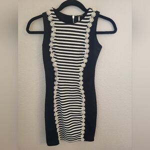 Poof Girl Groovy Daisy Dress Black with White Stripes Girl Size 6 or XS